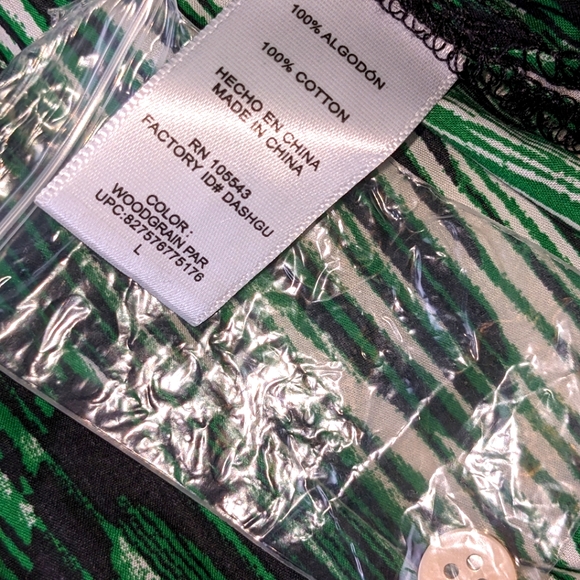 Derek Lam NWOT woodgrain stripe  shirt dress/coverup Large green black white - Picture 17 of 17
